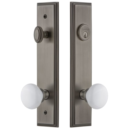 Grandeur Carre Solid Brass Tall Plate Single Cylinder Keyed Entry Set with Hyde Park Knob and 2-3/8" Backset Antique Pewter