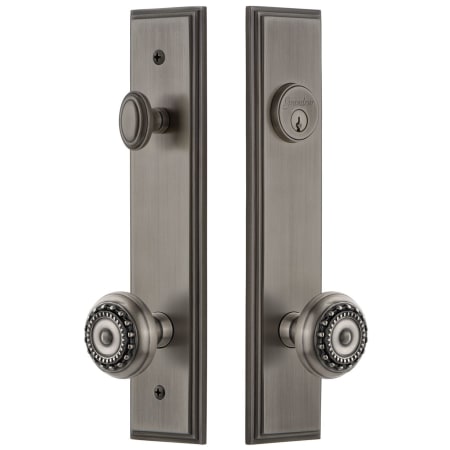 Grandeur Carre Solid Brass Tall Plate Single Cylinder Keyed Entry Set with Parthenon Knob and 2-3/4" Backset Antique Pewter