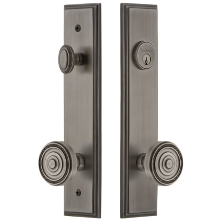 Grandeur Carre Solid Brass Tall Plate Single Cylinder Keyed Entry Set with Soleil Knob and 2-3/4" Backset Antique Pewter