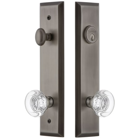 Grandeur Fifth Avenue Solid Brass Tall Plate Single Cylinder Keyed Entry Set with Bordeaux Crystal Knob and 2-3/4" Backset Antique Pewter