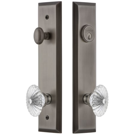 Grandeur Fifth Avenue Solid Brass Tall Plate Single Cylinder Keyed Entry Set with Burgundy Crystal Knob and 2-3/8" Backset Antique Pewter