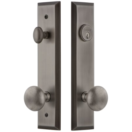 Grandeur Fifth Avenue Solid Brass Tall Plate Single Cylinder Keyed Entry Set with Fifth Avenue Knob and 2-3/4" Backset Antique Pewter
