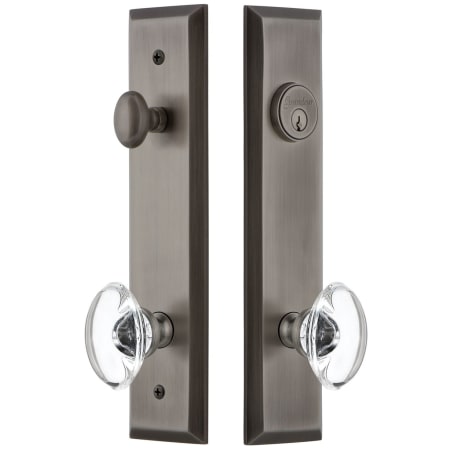 Grandeur Fifth Avenue Solid Brass Tall Plate Single Cylinder Keyed Entry Set with Provence Crystal Knob and 2-3/8" Backset Antique Pewter