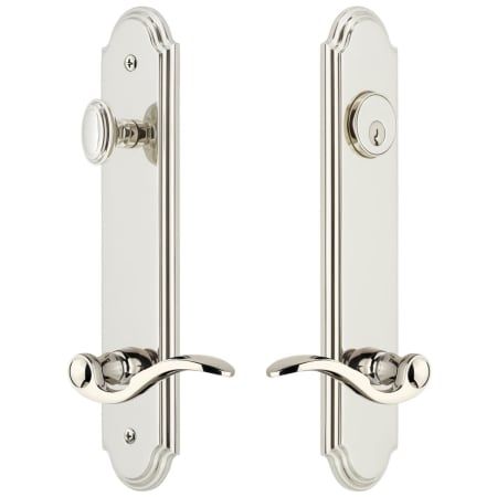 Grandeur Arc Solid Brass Tall Plate Single Cylinder Keyed Entry Set with Bellagio Lever and 2-3/4" Backset Polished Nickel