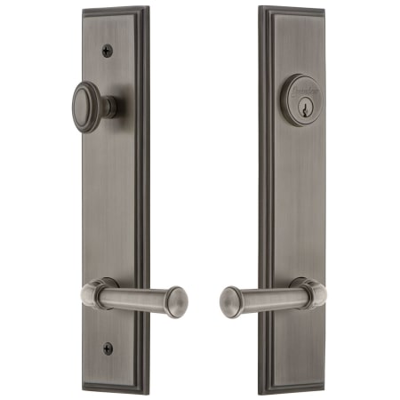 Grandeur Carre Solid Brass Tall Plate Single Cylinder Keyed Entry Set with Georgetown Lever and 2-3/4" Backset Antique Pewter