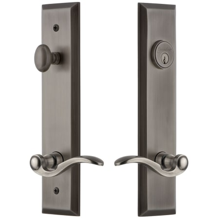 Grandeur Fifth Avenue Solid Brass Tall Plate Single Cylinder Keyed Entry Set with Bellagio Lever and 2-3/8" Backset Antique Pewter