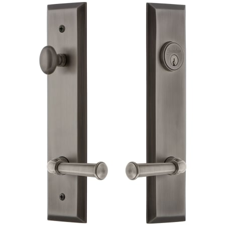 Grandeur Fifth Avenue Solid Brass Tall Plate Single Cylinder Keyed Entry Set with Georgetown Lever and 2-3/4" Backset Antique Pewter