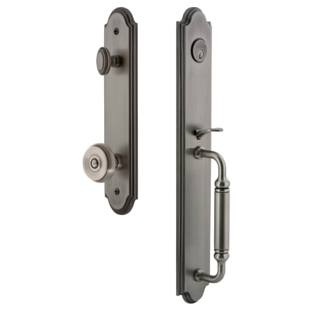 Grandeur Arc Solid Brass Rose Keyed Entry Single Cylinder Full Plate "C" Grip Handleset with Bouton Knob and 2-3/8" Backset Antique Pewter