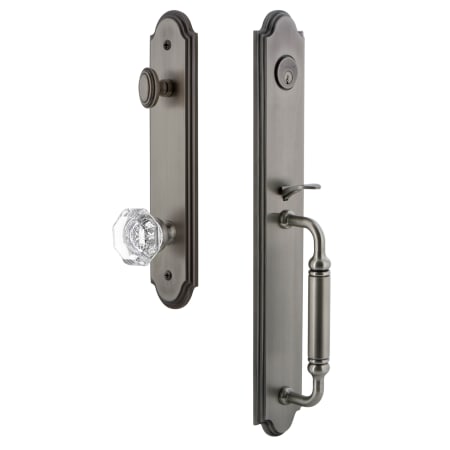 Grandeur Arc Solid Brass Rose Keyed Entry Single Cylinder Full Plate "C" Grip Handleset with Chambord Crystal Knob and 2-3/4" Backset Antique Pewter