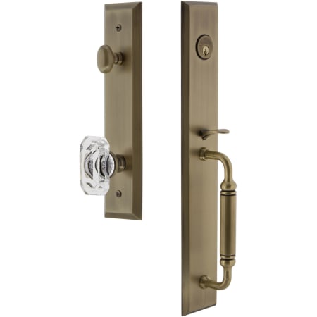 Grandeur Fifth Avenue Solid Brass Rose Keyed Entry Single Cylinder "C" Grip Handleset with Baguette Clear Crystal Knob and 2-3/8" Backset Vintage Brass