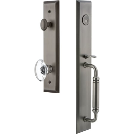 Grandeur Fifth Avenue Solid Brass Rose Keyed Entry Single Cylinder "C" Grip Handleset with Provence Crystal Knob and 2-3/8" Backset Antique Pewter