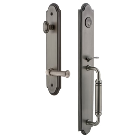 Grandeur Arc Solid Brass Rose Left Handed Keyed Entry Single Cylinder Full Plate "C" Grip Handleset with Georgetown Lever and 2-3/8" Backset Antique Pewter