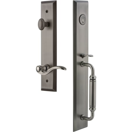 Grandeur Fifth Avenue Solid Brass Rose Right Handed Keyed Entry Single Cylinder "C" Grip Handleset with Bellagio Lever and 2-3/4" Backset Antique Pewter