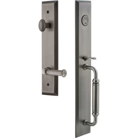 Grandeur Fifth Avenue Solid Brass Rose Left Handed Keyed Entry Single Cylinder "C" Grip Handleset with Georgetown Lever and 2-3/4" Backset Antique Pewter