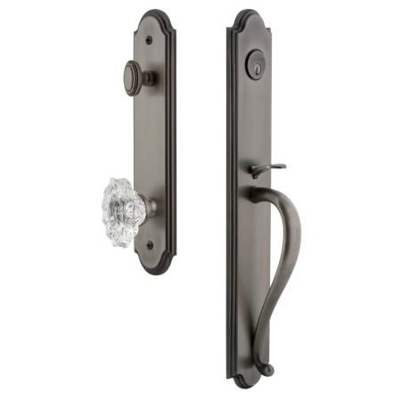 Grandeur Arc Solid Brass Rose Keyed Entry Single Cylinder Full Plate "S" Grip Handleset with Biarritz Crystal Knob and 2-3/4" Backset Antique Pewter