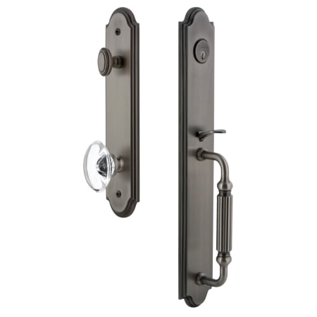 Grandeur Arc Solid Brass Rose Keyed Entry Single Cylinder Full Plate "F" Grip Handleset with Provence Crystal Knob and 2-3/4" Backset Antique Pewter