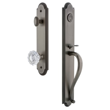 Grandeur Arc Solid Brass Rose Keyed Entry Single Cylinder Full Plate "S" Grip Handleset with Versailles Crystal Knob and 2-3/8" Backset Antique Pewter