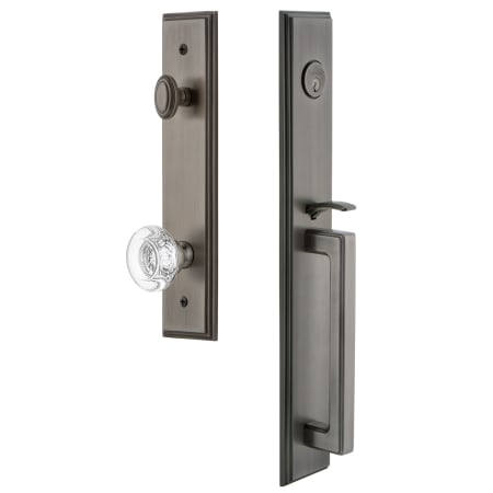 Grandeur Carre Solid Brass Rose Keyed Entry Single Cylinder Full Plate "D" Grip Handleset with Bordeaux Crystal Knob and 2-3/4" Backset Antique Pewter