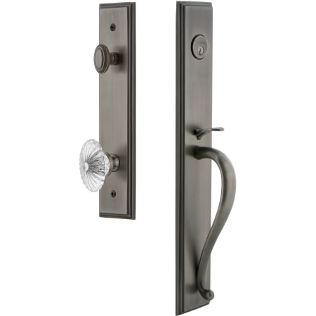 Grandeur Carre Solid Brass Rose Keyed Entry Single Cylinder "S" Grip Handleset with Burgundy Crystal Knob and 2-3/8" Backset Antique Pewter