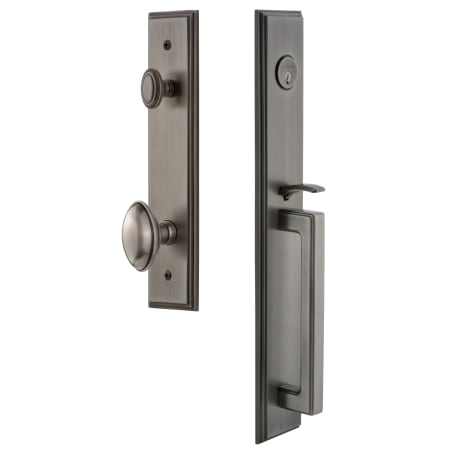 Grandeur Carre Solid Brass Rose Keyed Entry Single Cylinder Full Plate "D" Grip Handleset with Eden Prairie Knob and 2-3/8" Backset Antique Pewter