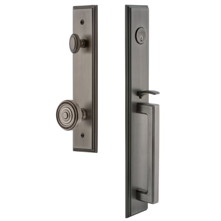 Grandeur Carre Solid Brass Rose Keyed Entry Single Cylinder Full Plate "D" Grip Handleset with Soleil Knob and 2-3/4" Backset Antique Pewter