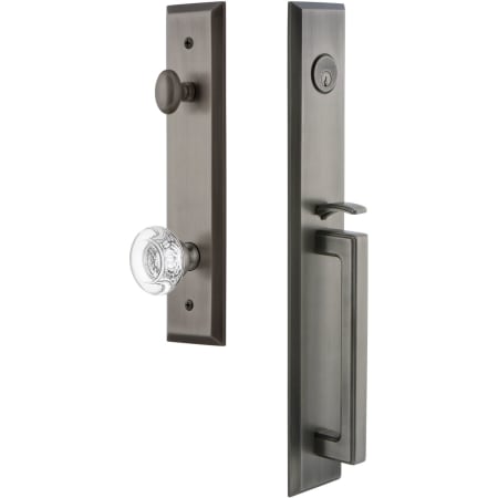 Grandeur Fifth Avenue Solid Brass Rose Keyed Entry Single Cylinder "D" Grip Handleset with Bordeaux Crystal Knob and 2-3/4" Backset Antique Pewter