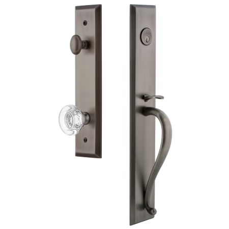 Grandeur Fifth Avenue Solid Brass Rose Keyed Entry Single Cylinder Full Plate "S" Grip Handleset with Bordeaux Crystal Knob and 2-3/8" Backset Antique Pewter