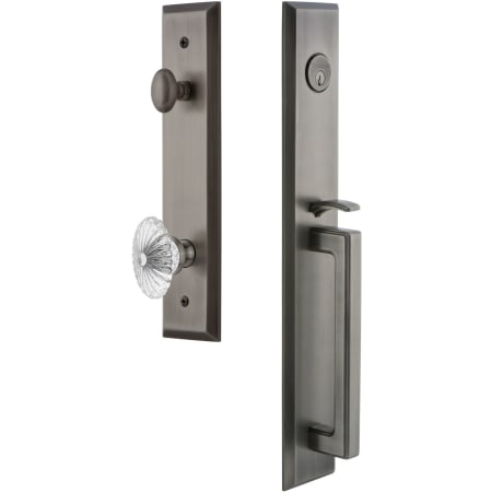 Grandeur Fifth Avenue Solid Brass Rose Keyed Entry Single Cylinder "D" Grip Handleset with Burgundy Crystal Knob and 2-3/8" Backset Antique Pewter