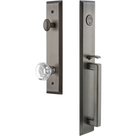 Grandeur Fifth Avenue Solid Brass Rose Keyed Entry Single Cylinder "D" Grip Handleset with Chambord Crystal Knob and 2-3/4" Backset Antique Pewter