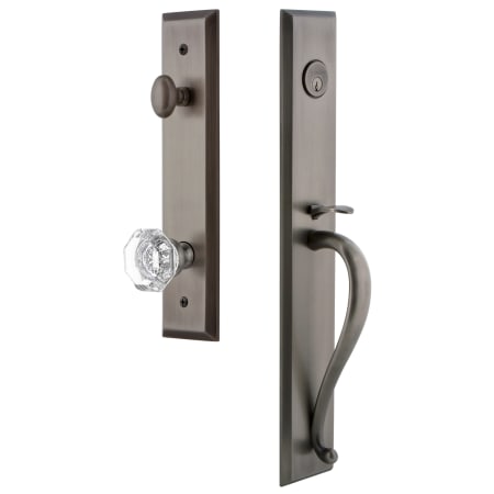 Grandeur Fifth Avenue Solid Brass Rose Keyed Entry Single Cylinder Full Plate "S" Grip Handleset with Chambord Crystal Knob and 2-3/8" Backset Antique Pewter