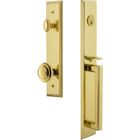 Grandeur Fifth Avenue Solid Brass Rose Keyed Entry Single Cylinder "D" Grip Handleset with Circulaire Knob and 2-3/4" Backset Lifetime Brass