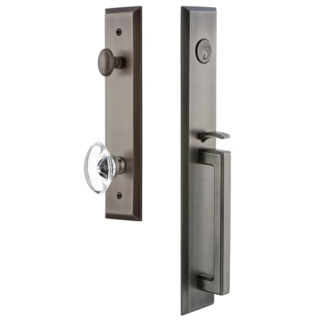 Grandeur Fifth Avenue Solid Brass Rose Keyed Entry Single Cylinder Full Plate "D" Grip Handleset with Provence Crystal Knob and 2-3/4" Backset Antique Pewter