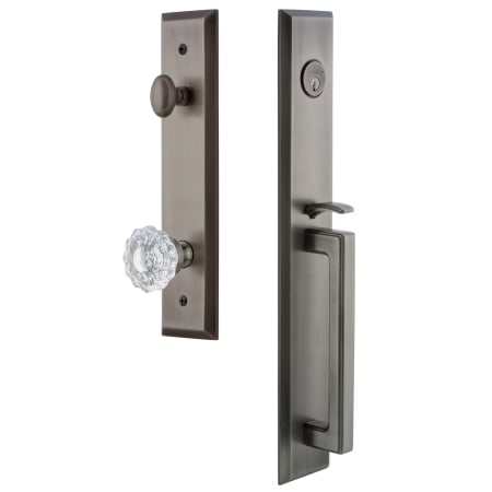 Grandeur Fifth Avenue Solid Brass Rose Keyed Entry Single Cylinder Full Plate "D" Grip Handleset with Versailles Crystal Knob and 2-3/4" Backset Antique Pewter