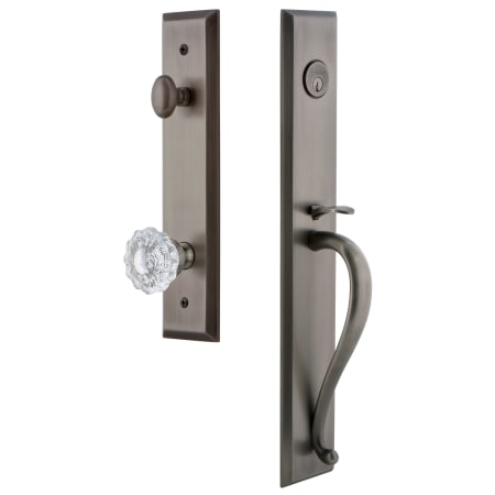 Grandeur Fifth Avenue Solid Brass Rose Keyed Entry Single Cylinder Full Plate "S" Grip Handleset with Versailles Crystal Knob and 2-3/4" Backset Antique Pewter