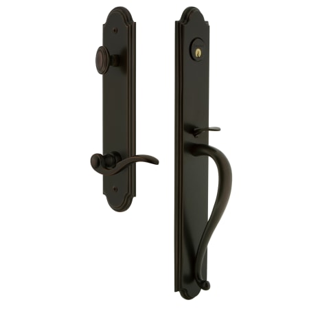 Grandeur Arc Solid Brass Rose Right Handed Keyed Entry Single Cylinder Full Plate "S" Grip Handleset with Bellagio Lever and 2-3/8" Backset Timeless Bronze
