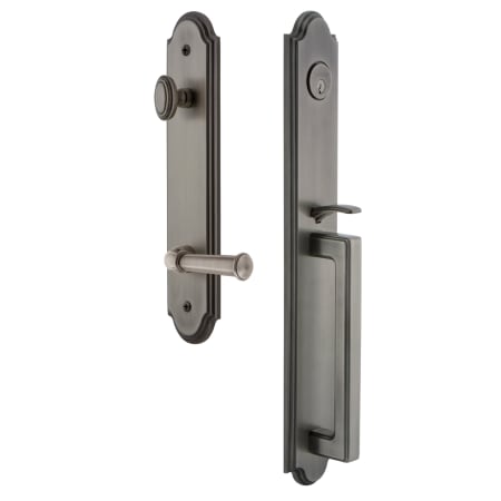 Grandeur Arc Solid Brass Rose Left Handed Keyed Entry Single Cylinder Full Plate "D" Grip Handleset with Georgetown Lever and 2-3/8" Backset Antique Pewter