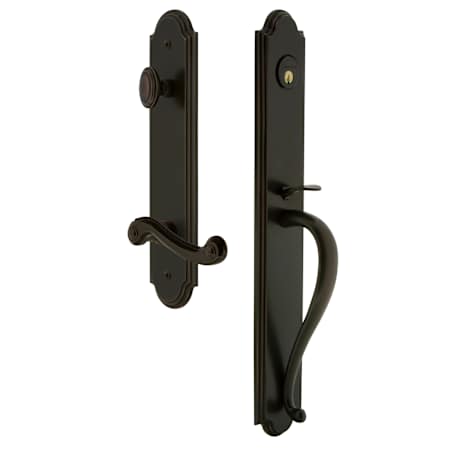 Grandeur Arc Solid Brass Rose Left Handed Keyed Entry Single Cylinder Full Plate "S" Grip Handleset with Newport Lever and 2-3/8" Backset Timeless Bronze