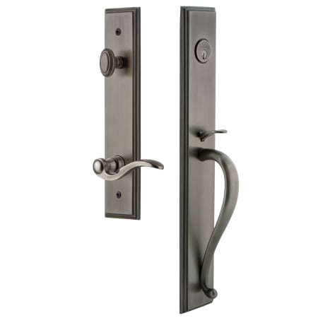 Grandeur Carre Solid Brass Rose Left Handed Keyed Entry Single Cylinder Full Plate "S" Grip Handleset with Bellagio Lever and 2-3/4" Backset Antique Pewter