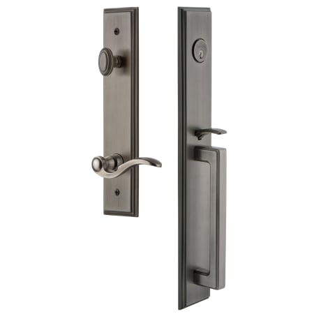 Grandeur Carre Solid Brass Rose Right Handed Keyed Entry Single Cylinder Full Plate "D" Grip Handleset with Bellagio Lever and 2-3/4" Backset Antique Pewter