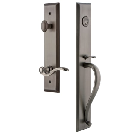 Grandeur Fifth Avenue Solid Brass Rose Right Handed Keyed Entry Single Cylinder Full Plate "S" Grip Handleset with Bellagio Lever and 2-3/8" Backset Antique Pewter