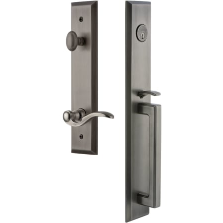 Grandeur Fifth Avenue Solid Brass Rose Left Handed Keyed Entry Single Cylinder "D" Grip Handleset with Bellagio Lever and 2-3/8" Backset Antique Pewter