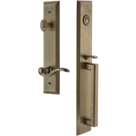 Grandeur Fifth Avenue Solid Brass Rose Right Handed Keyed Entry Single Cylinder "D" Grip Handleset with Bellagio Lever and 2-3/4" Backset Vintage Brass