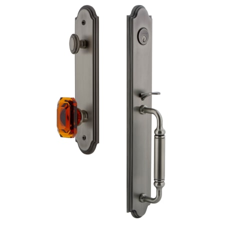 Grandeur Arc Solid Brass Rose Dummy Full Plate "C" Grip Handleset with Baguette Amber Crystal Knob Antique Pewter