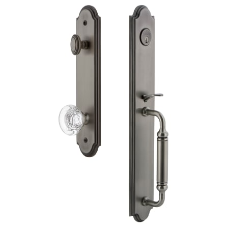 Grandeur Arc Solid Brass Rose Dummy Full Plate "C" Grip Handleset with Bordeaux Crystal Knob Antique Pewter
