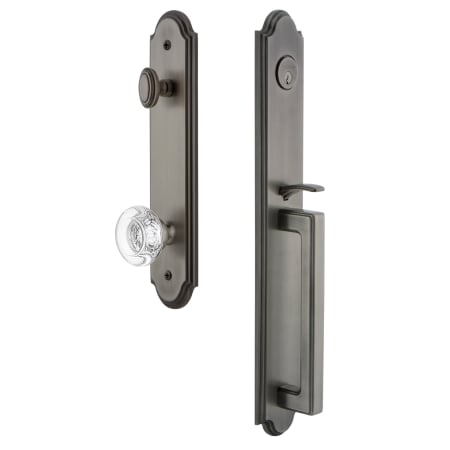 Grandeur Arc Solid Brass Rose Dummy Full Plate "D" Grip Handleset with Bordeaux Crystal Knob Antique Pewter