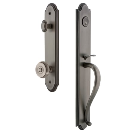 Grandeur Arc Solid Brass Rose Dummy Full Plate 'S' Grip Handleset with Bouton Knob Antique Pewter