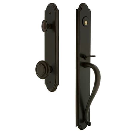 Grandeur Arc Solid Brass Rose Dummy Full Plate 'S' Grip Handleset with Circulaire Knob Timeless Bronze