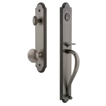 Grandeur Arc Solid Brass Rose Dummy Full Plate 'S' Grip Handleset with Fifth Avenue Knob Antique Pewter