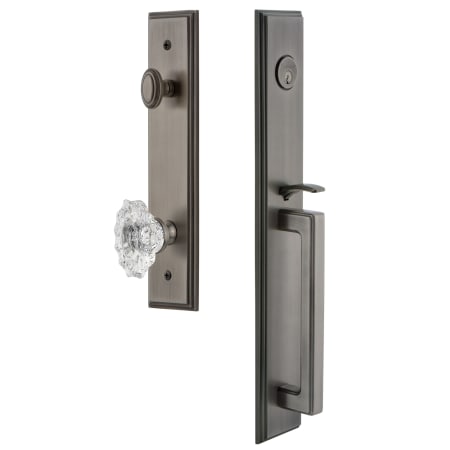Grandeur Carre Solid Brass Rose Dummy Full Plate "D" Grip Handleset with Biarritz Crystal Knob Antique Pewter
