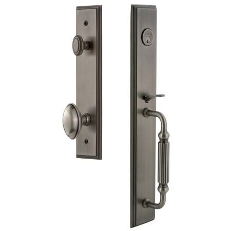 Grandeur Carre Solid Brass Rose Dummy Full Plate "F" Grip Handleset with Eden Prairie Knob Antique Pewter